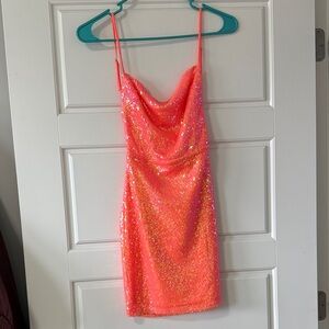 Lucy in the Sky Vibrant Coral Sequin Dress